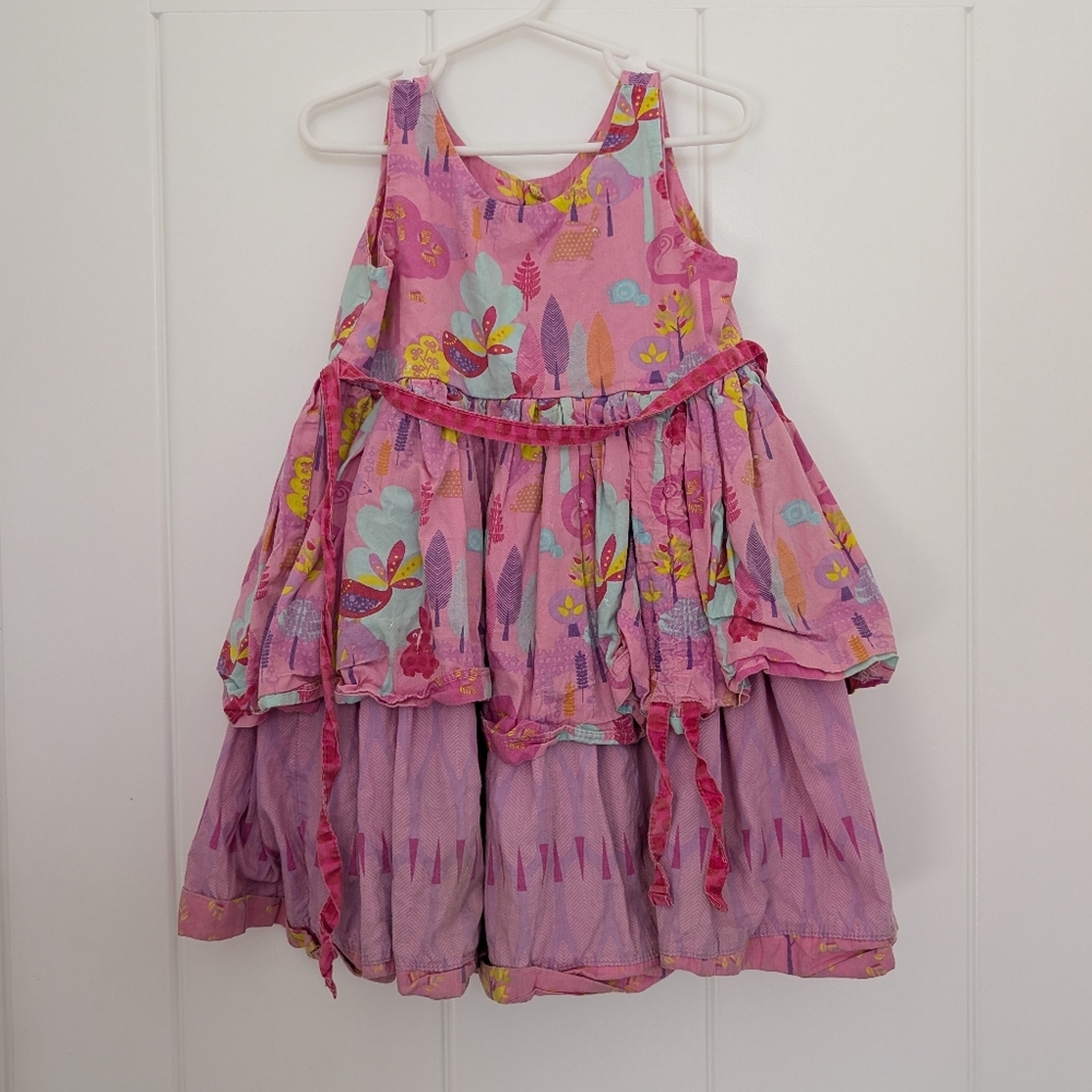 Jelly The Pug 4t Pink Floral Tiered Girls Cotton Dress